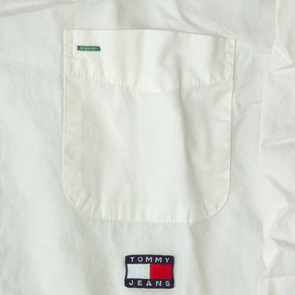 Tommy Jeans Mens Band Collar Button Front Shirt Large Off White - Picture 4 of 7